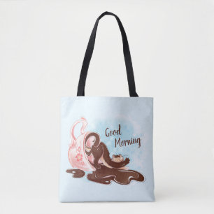 Bolsa Tote Gato de Esticar Café de Aquarela