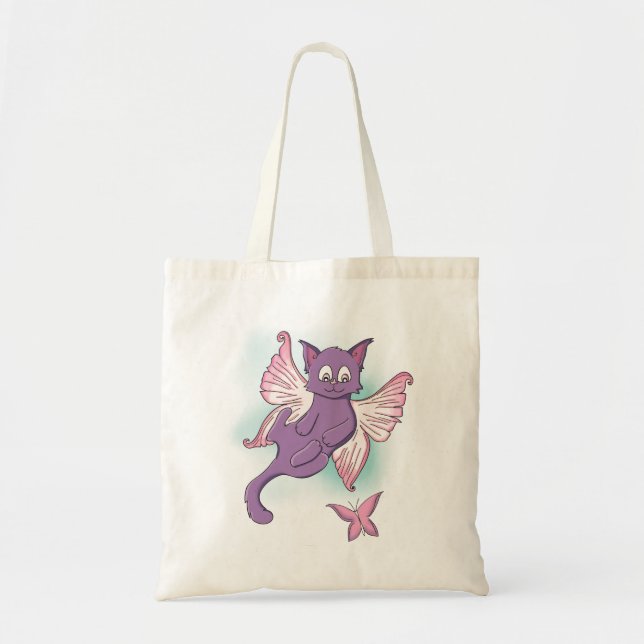 Bolsa Tote Gato de fada voadora púrpura (Frente)