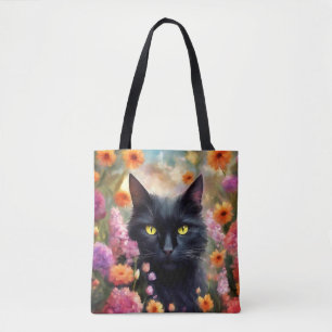 Bolsa Tote Gato de Flores de Gato Negro 736