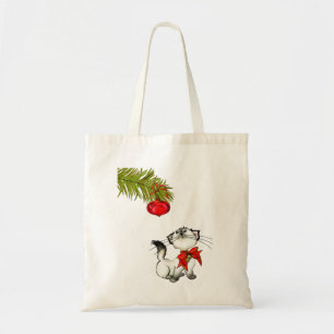 Bolsa Tote Gato De Gatinha Brincante Em Um Arco De Natal Verm