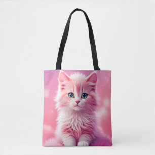 Bolsa Tote Gato de Gatinho Rosa Fluffy-Bonito-Rosa-Brilhante
