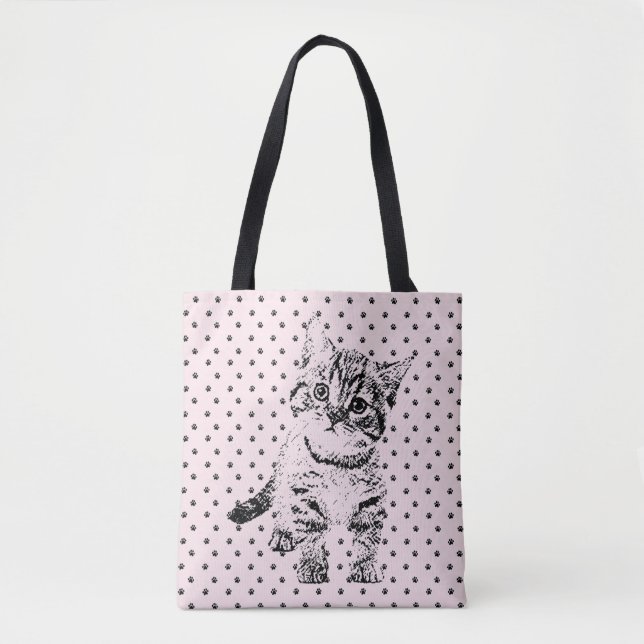 Bolsa Tote Gato de gato bonito | impressão em cor-de-rosa (Frente)