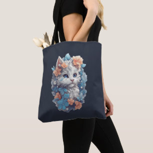 Bolsa Tote Gato de Gato de Gato Floral Branco Bonito