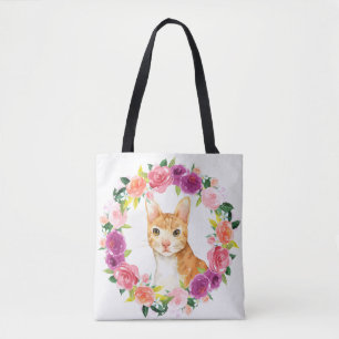 Bolsa Tote Gato de gato malhado alaranjado com a sacola