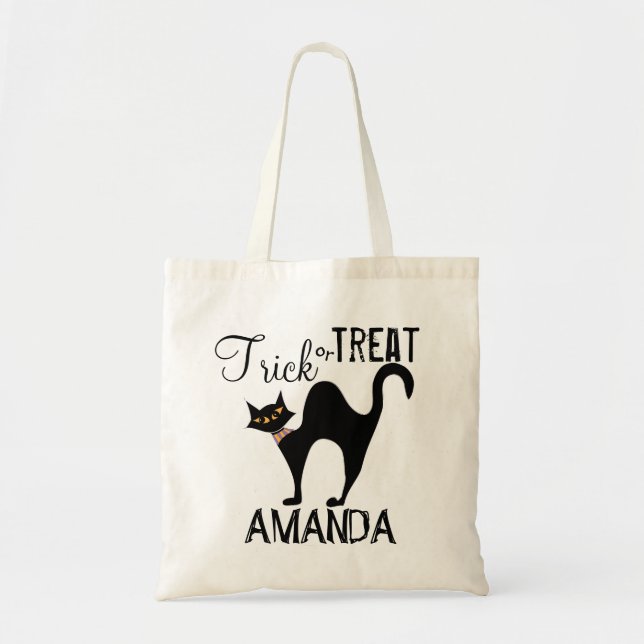 Bolsa Tote Gato De Halloween Ou Tratar Gato Preto E Louco (Frente)