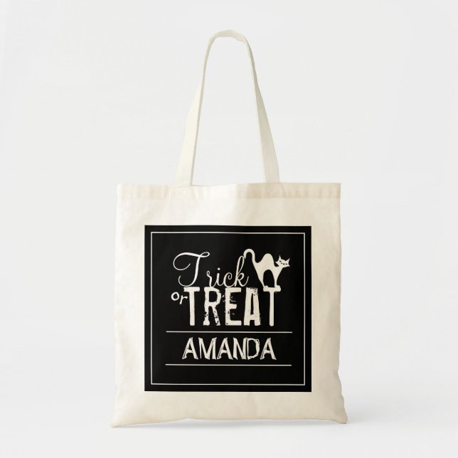 Bolsa Tote Gato De Halloween Ou Tratar Gato Preto E Louco (Frente)