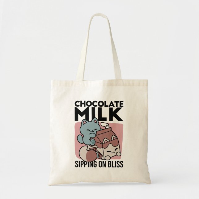 Bolsa Tote Gato de Leite de Chocolate Kawaii – Bebida Aconche (Frente)