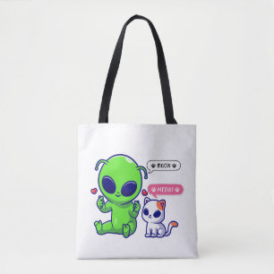BOLSA TOTE GATO DE MEOW COM ALIENÍGENA