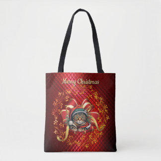 Bolsa Tote Gato de Natal em Estilo Vintage