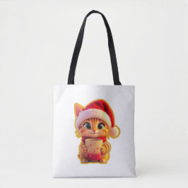 Bolsa Tote **Gato de Natal Fofo com Chapéu de Papai Noel – Fé