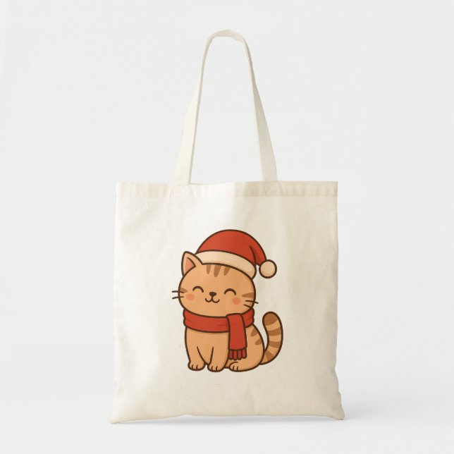 Bolsa Tote Gato de Natal Kawaii com Cachecol (Frente)
