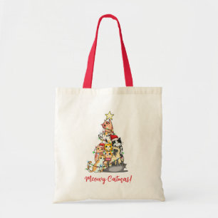 Bolsa Tote Gato de Natal Meowy Fofo Árvore de Natal