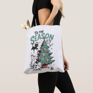 Bolsa Tote Gato de Natal Retro É a Temporada Meowy Catmas 