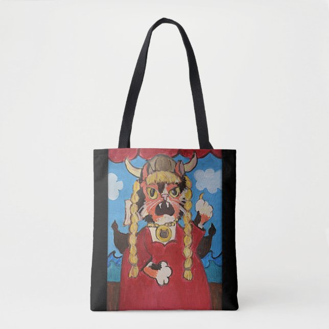 Bolsa Tote Gato de Ópera de Arte Folhosa Engraçado (Frente)