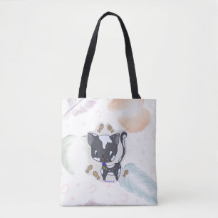 Bolsa Tote Gato de Peixe Kawaii com Saco de Penas