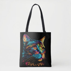 Bolsa Tote Gato de Rosto Colorido Neon