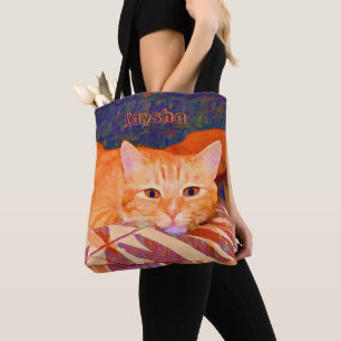 Bolsa Tote Gato de Táxi Laranja Brilhante