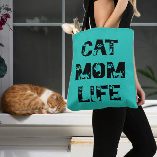 Bolsa Tote Gato de Teal Bonito Mãe Vida Moderna Dia de as mãe