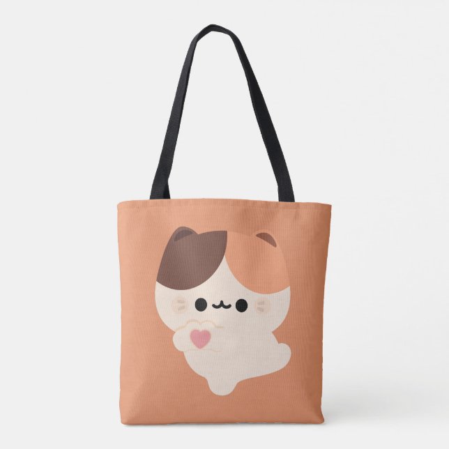Bolsa Tote Gato de Torta de Amor Bonito (Verso)
