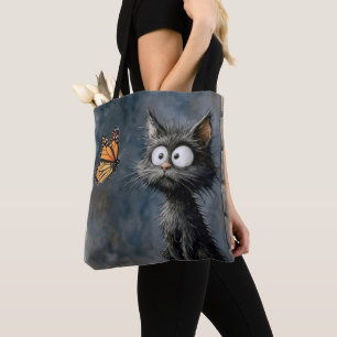 Bolsa Tote Gato Desgrenhado Olhando para uma Borboleta