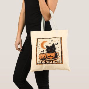 Bolsa Tote Gato Doce ou Travessura Doces de Halloween