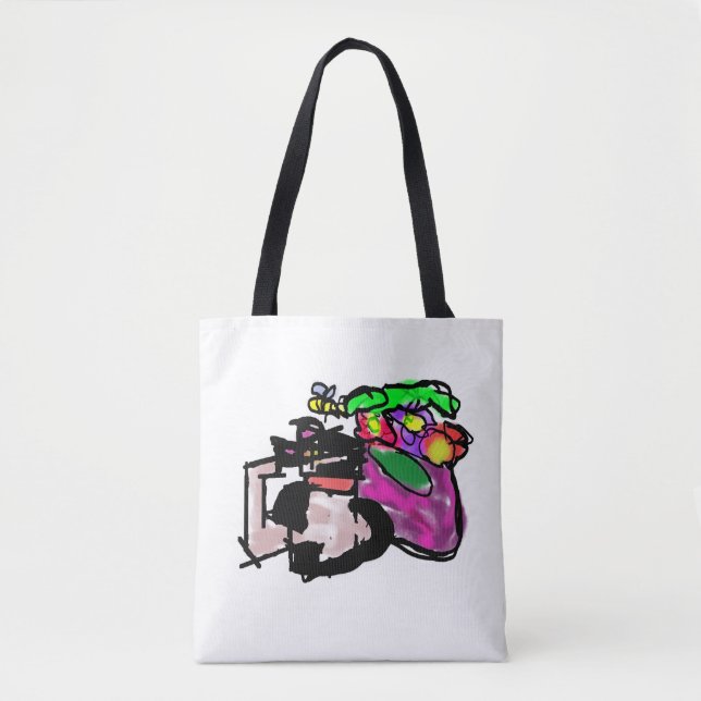 Bolsa Tote Gato e flores da primavera  (Frente)