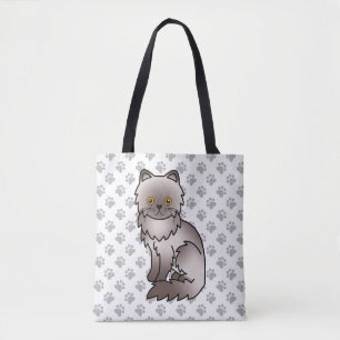 Bolsa Tote Gato e patas de cartoon em Lilac Persa