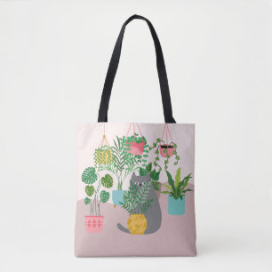 Bolsa Tote Gato e Plantas