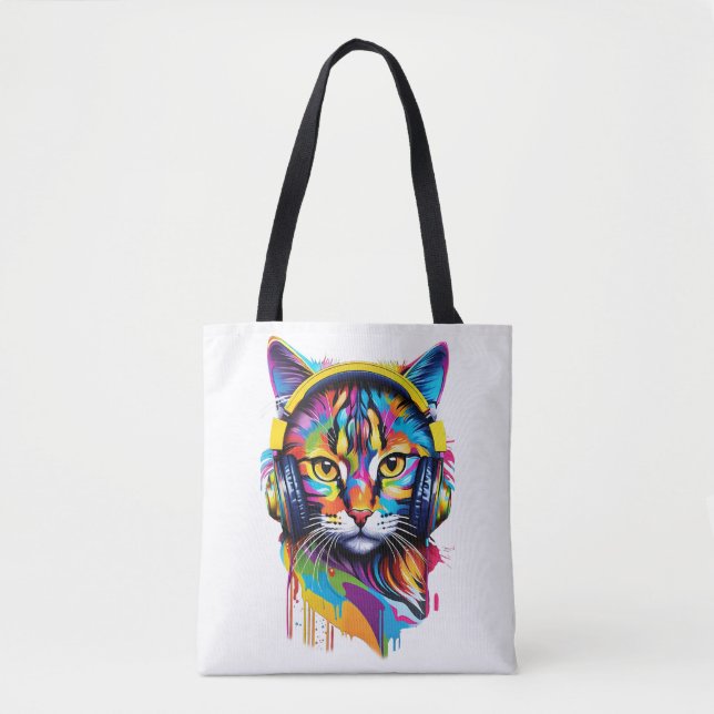 Bolsa Tote Gato em fones de ouvido (Frente)