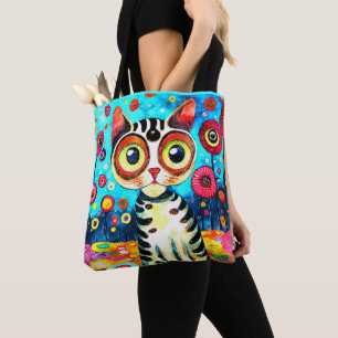 BOLSA TOTE GATO ENGRAÇADO COM DESIGN ABSTRATO DE OLHOS GRANDE