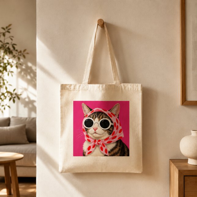 Bolsa Tote Gato Engraçado com Óculos de Sol e Lenço de Cabeça (Criador carregado)