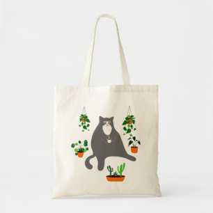 Bolsa Tote Gato Engraçado Com Plantas, Plantas Adoram Presen