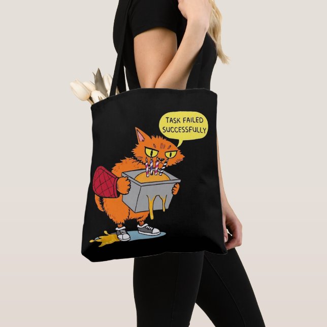 Bolsa Tote Gato Engraçado de Confeitaria: Tarefa Falhou com S (Close Up)