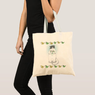Bolsa Tote Gato Engraçado e Bonito com Pássaros Pequenos, Pre