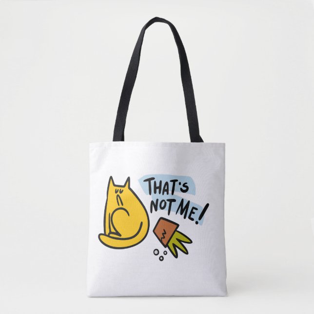 Bolsa Tote Gato engraçado e pote de flor derrubado (Frente)