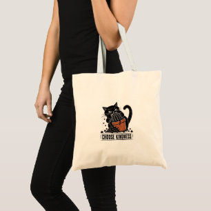Bolsa Tote Gato Engraçado Escolha a Bondade Linocut Meme