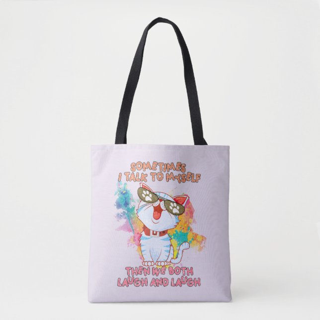 Bolsa Tote Gato Engraçado falando consigo mesmo - Gato Bonito (Frente)