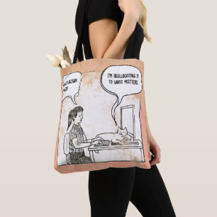 Bolsa Tote Gato Engraçado Humor Corporativo Cartoon de Escrit