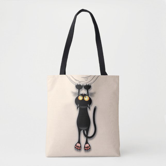 Bolsa Tote Gato engraçado Personagem arranhando Tecido (Frente)