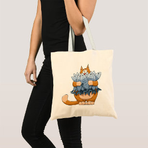 Bolsa Tote Gato Engraçado Segurando Peixe Cartoon Gatinho Fam