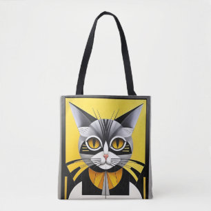 Bolsa Tote Gato Estilizado Geométrico Abstrato Elegante