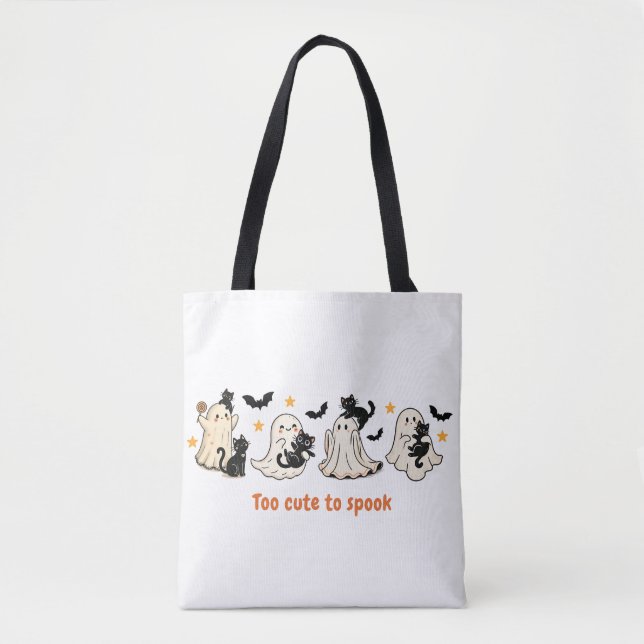 Bolsa Tote Gato Fantasma Cute de Halloween - Presente de Qued (Frente)