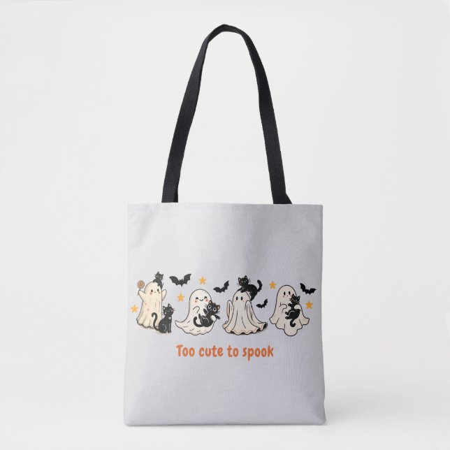 Bolsa Tote Gato Fantasma Cute de Halloween - Presente de Qued (Frente)