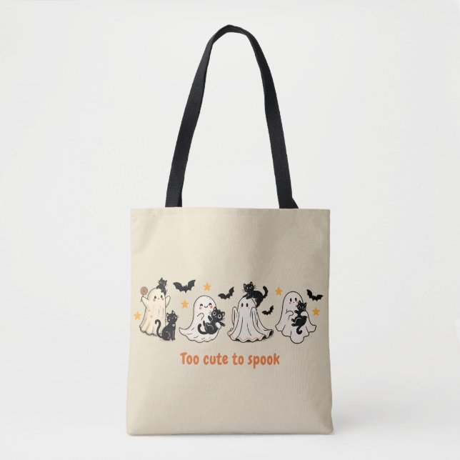 Bolsa Tote Gato Fantasma Cute de Halloween - Presente de Qued (Frente)