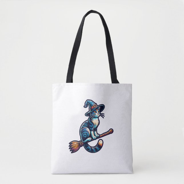 Bolsa Tote Gato Feiticeiro Halloween Bruxa Mística Gata Passa (Frente)