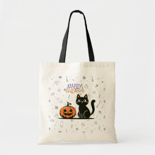 Bolsa Tote Gato feliz de Halloween & abóbora