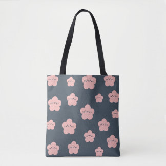 Bolsa Tote Gato Flor Rosa | Gato de rosto fofo | amante de ga