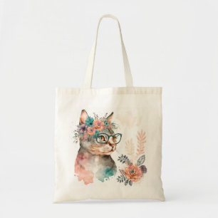 Bolsa Tote Gato Floral Engraçado com Vidro