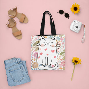 Bolsa Tote Gato Floral Engraçado com Vidro