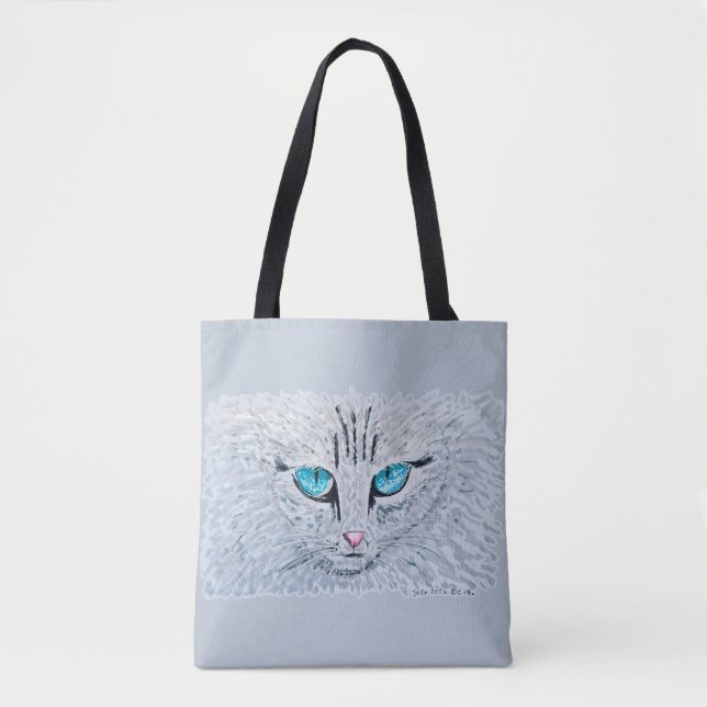 Bolsa Tote Gato Fofo de Olhos Azuis (Frente)